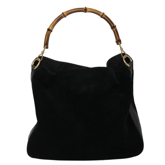 GUCCI Bamboo Hand Bag Suede 2way Black Auth ar9709B - Picture 13 of 16